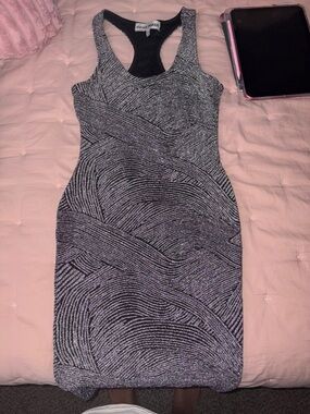 Sleeveless Textured Black & Silver Racerback Mini Dress